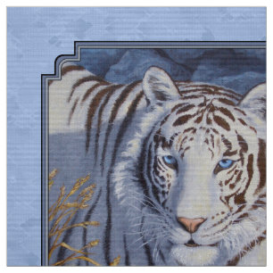 Tecido Belo Tigre Branco com Olhos Azuis Cristais