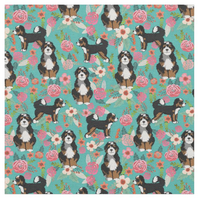 Tecido Bernedoodle vintage floral turquesa (Detalhe)