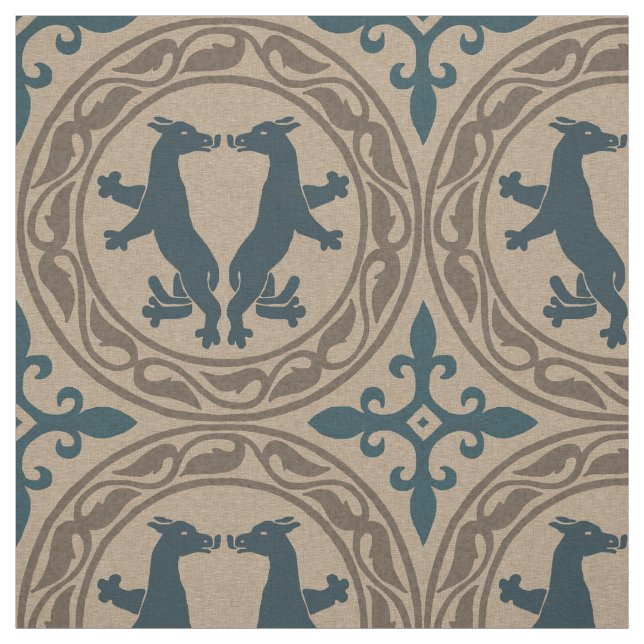 Tecido Bestas Bizantinas Azuis e Tan (Modelo)