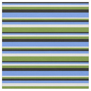 Tecido Black, Cornflower Blue, Beige & Green Stripes
