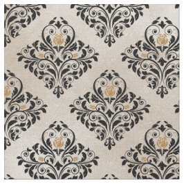 Tecido Black Floral Damask on Cream