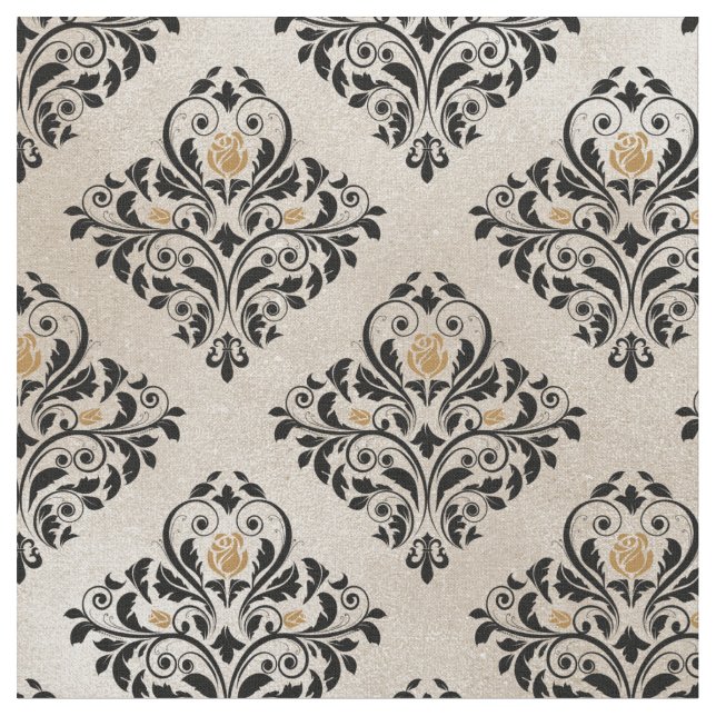 Tecido Black Floral Damask on Cream (Detalhe)
