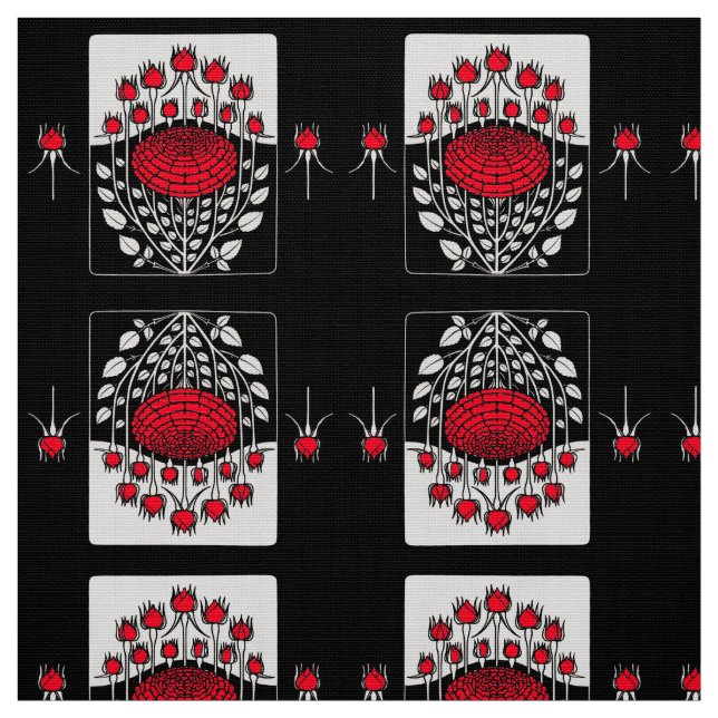 Tecido BLACK WHITE RED ROSES ,ROSEBUDS Art Nouveau Floral (Modelo)