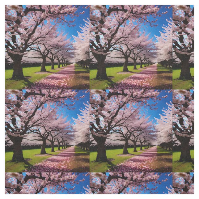 Tecido "Blossomas no Sangue: Linhas de Árvores de Cereja  (Modelo)