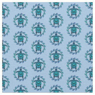 Tecido Blue Black Maori Sun - Símbolo das tartarugas trib