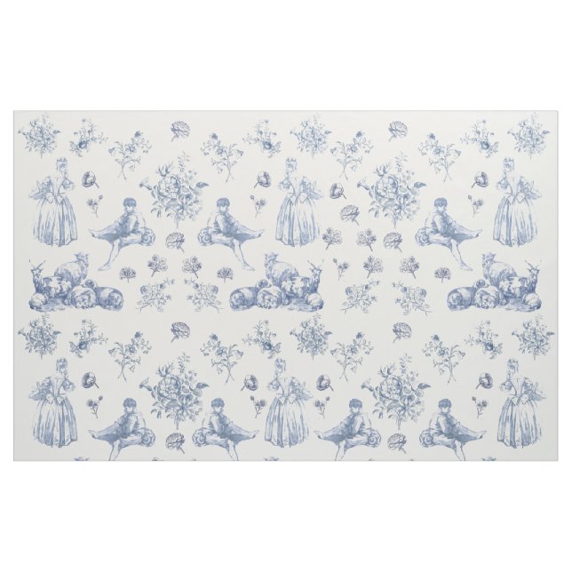 Tecido Blue Chinoiserie Toile Floral Pastoral French (Jarda)