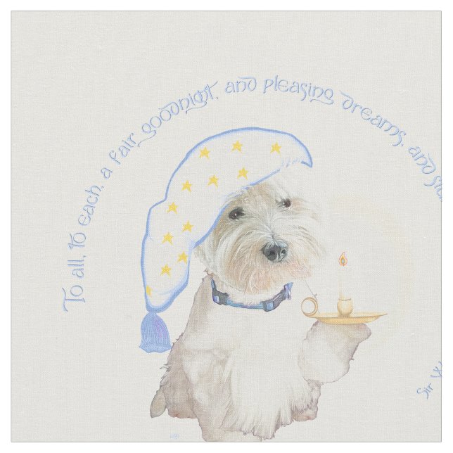 Tecido Blue Goodnight Westie com Vela (Detalhe)
