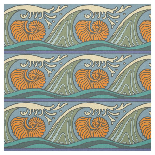 Tecido Blue Ocean Waves Nautilus Seashell Patterno Nouvea (Modelo)