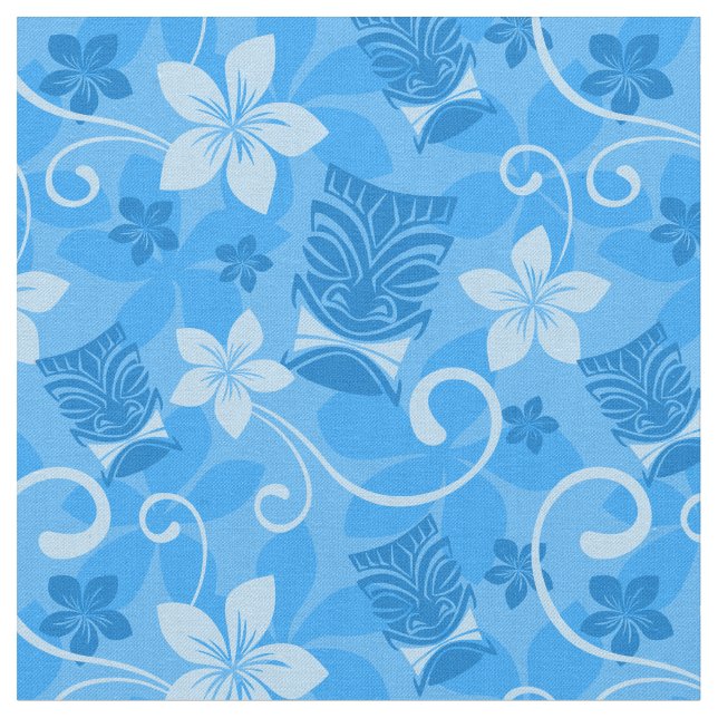 Tecido Blue Tiki Máscaras Havaianos (Detalhe)
