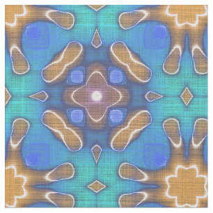 Tecido Blue Turquoise Ochre Retro Nouveau Mosaic Pattern