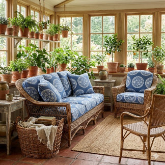 Tecido Blue White French Toile Circular Frame Whimsical 