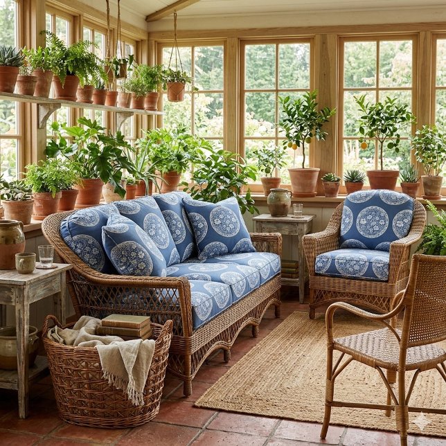 Tecido Blue White French Toile Circular Frame Whimsical  (Blue White French Toile Circular Frame Whimsical Fabric)