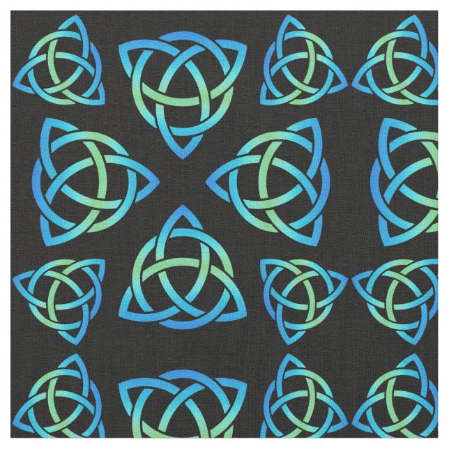 Tecido Blues de padrão triquetra celta e verde em preto (Detalhe)