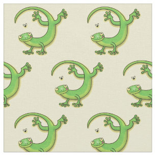 Tecido Boas saudações da lagartixa verde e feliz com dese