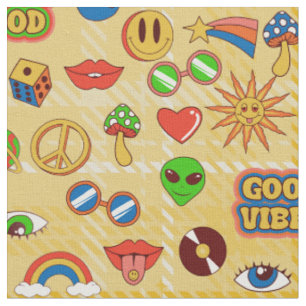 Tecido boas vibrações alienígena groovy pop art xadrez do