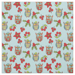 Tecido Bobo Coruja Natal Holly Berries Quiling Cotton