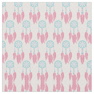 Tecido Bohemian Teal Pink Beaded Dreamcatcher Chevron