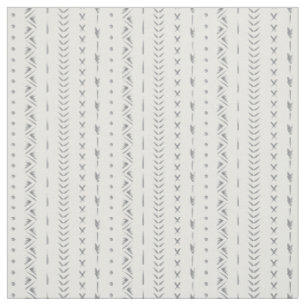Tecido Boho Abstrato Faixa de Seta Geométrico Branco Cinz