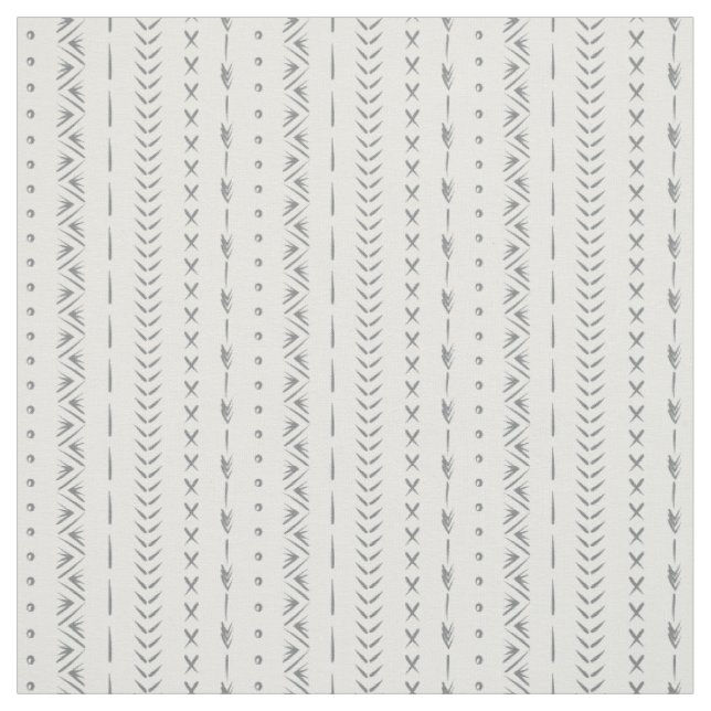 Tecido Boho Abstrato Faixa de Seta Geométrico Branco Cinz (Modelo)