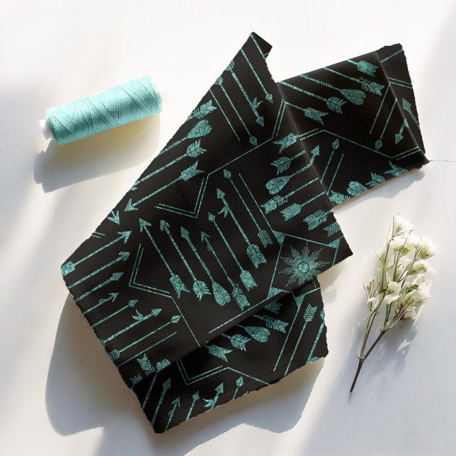 Tecido Boho Arrows e Sun V6 Teal Black ID748 (Criador carregado)