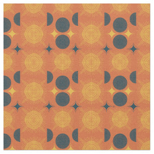 Tecido Boho Celestial Sun Moon Orange Patterno
