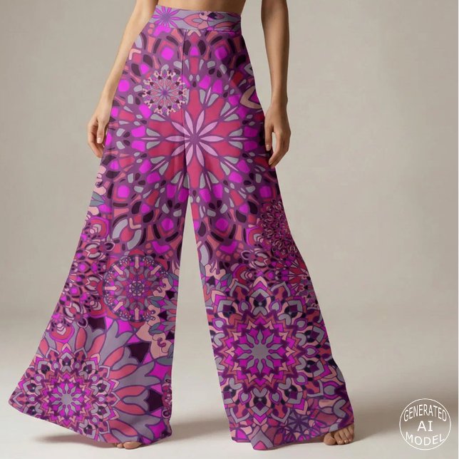 Tecido Boho Chic Rosa Roxo Floral Padrão Mandala (Criador carregado)