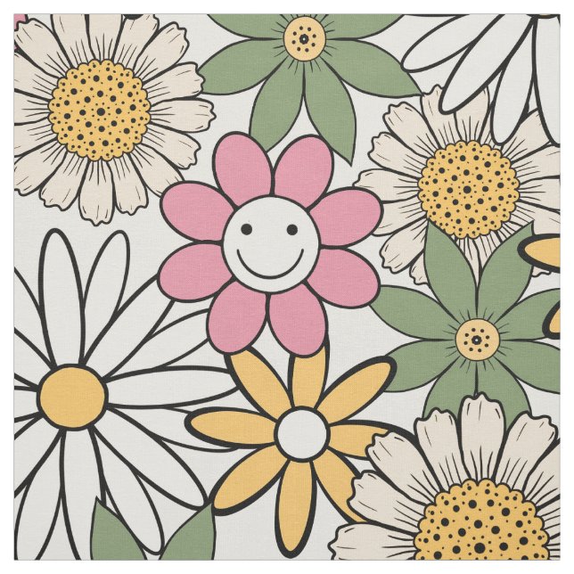 Tecido Boho Daisy Flowers 70s Groovy Floral (Modelo)