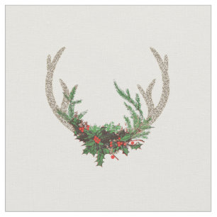 Tecido Boho Deer Antlers   Floral Russo de Natal Vermelho