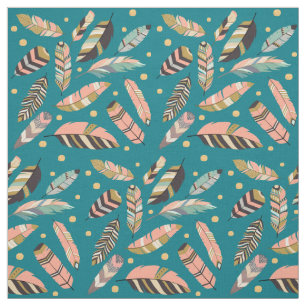 Tecido Boho Feather Pattern on Teal