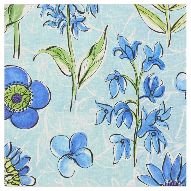 Tecido Boho Floral Blue (Detalhe)