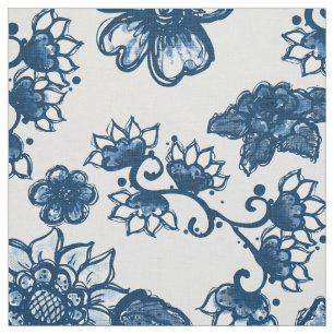 Tecido Boho Floral Classic Blue