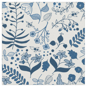 Tecido Boho Florals Classic Blues e White