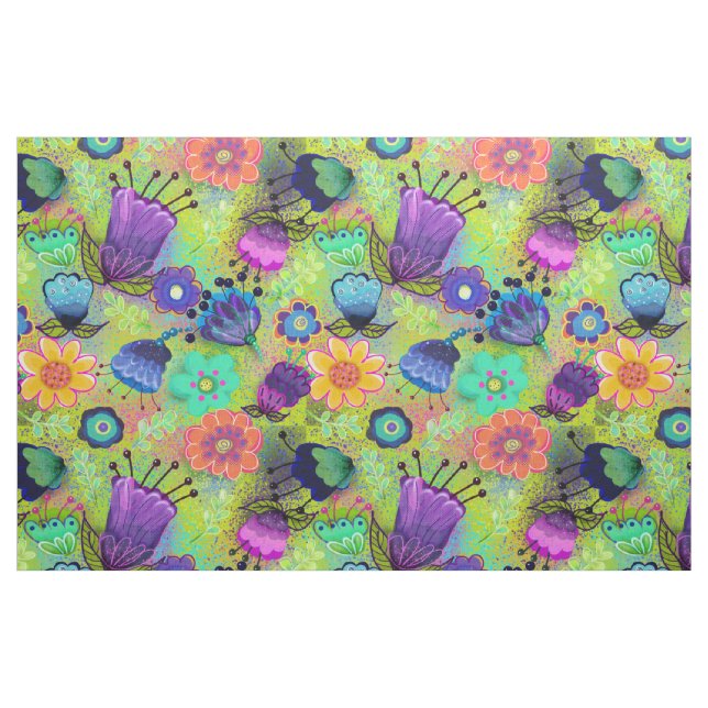 Tecido Boho Flores no Peridot Green (Fat Quarter)