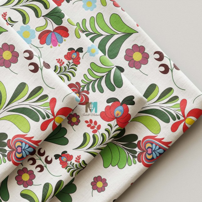Tecido Boho, Folclore Húngaro, Padrão Floral, Matyo, Tuli (Hungarian Matyó boho floral fabric close-up cottagecore linen - DIY sewing, craft projects handmade)