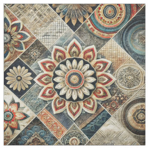 Tecido Boho Mandala Arte Moderna Floral na Terra