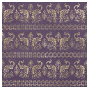 Tecido Boho Roxo e Pavão Dourado