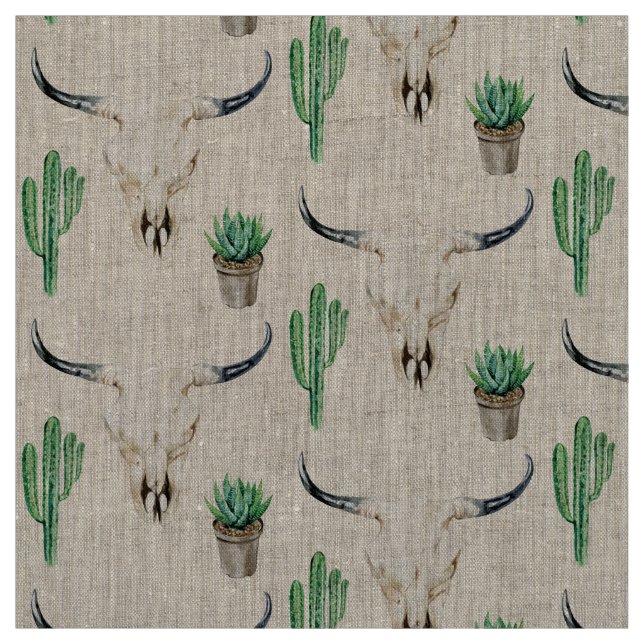 Tecido Boho Rústico Crânio Estampado Cacto (Modelo)