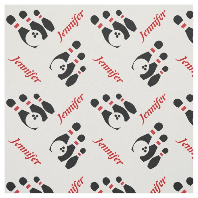 Tecido Bola de boliche de pinos vermelhos pretos com nome (Modelo)