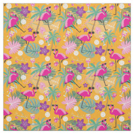 Tecido Bola Tropical com flamingos, amarela