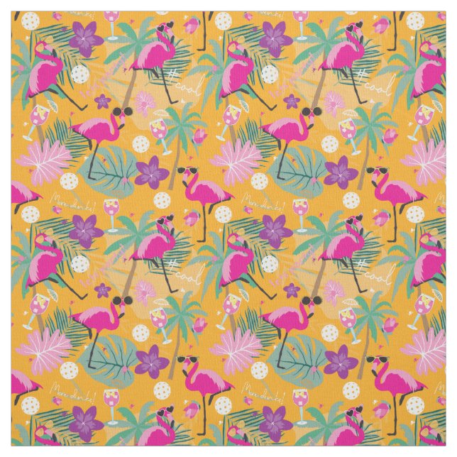 Tecido Bola Tropical com flamingos, amarela (Modelo)