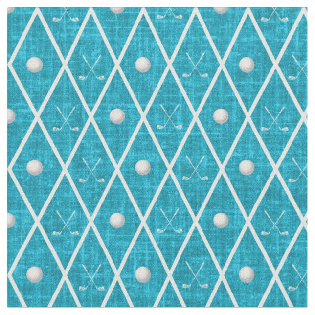 Tecido Bolas e tacos de golfe Argyle em azul aqua (Detalhe)
