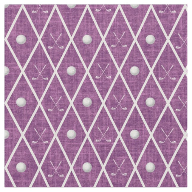Tecido Bolas e tacos de golfe Argyle em rosa roxo (Detalhe)