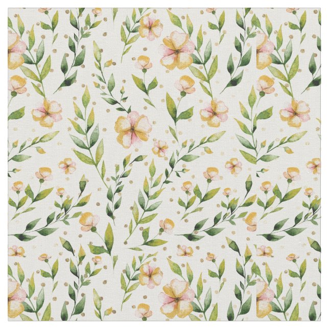 Tecido bolinhas florais amarelas da mostarda verde-flores (Detalhe)