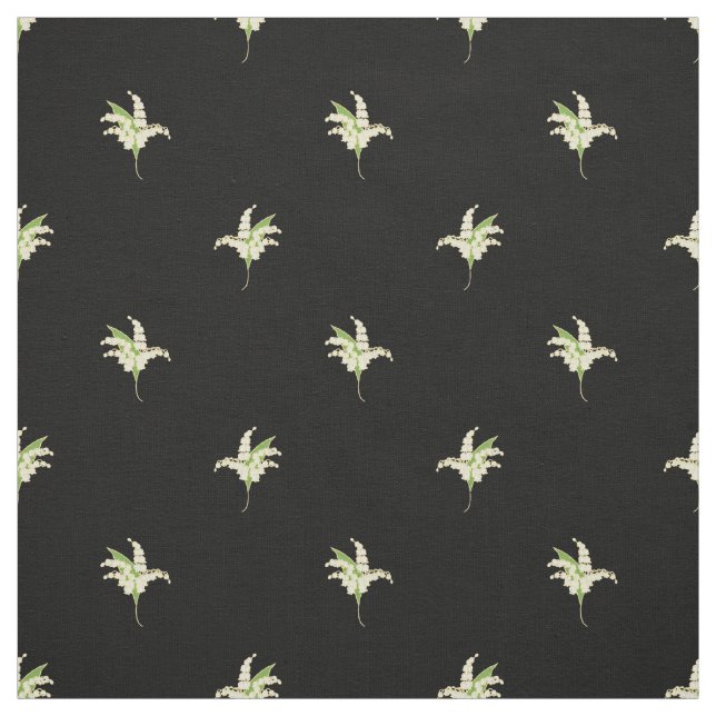 Tecido Bolinhas Florais Lily-of-the-Valley em Preto (Modelo)