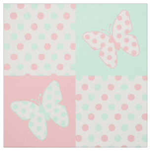 Tecido Bolinhas Verdes de Mint Rosa Coral Borboleta