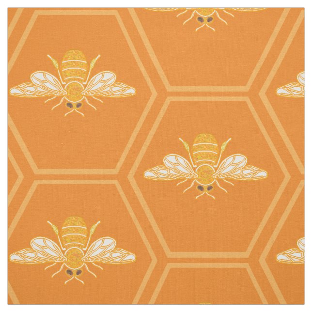 Tecido Bolo de mel laranja com abelhas produtoras de mel (Modelo)