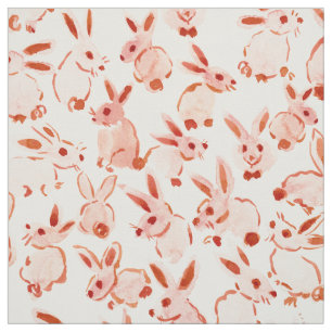 Tecido BOMBA BUNNY Coelhos de Aquarelas Moles de Pêssego