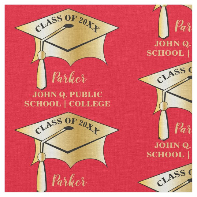 Tecido Boné de formatura de Tom Dourado Nome Classe Ano E (Detalhe)