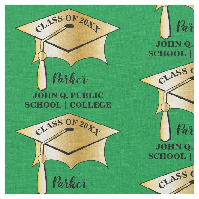 Tecido Boné de formatura de Tom Dourado Nome Classe Ano E (Detalhe)