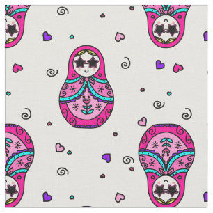 Tecido Boneca Russa rosa kawaii